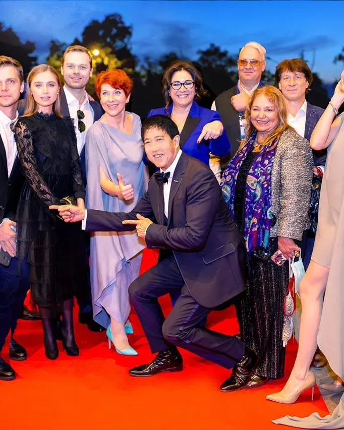 Stephen Mao, front and centre with guests on the red carpet at a SIFFA event